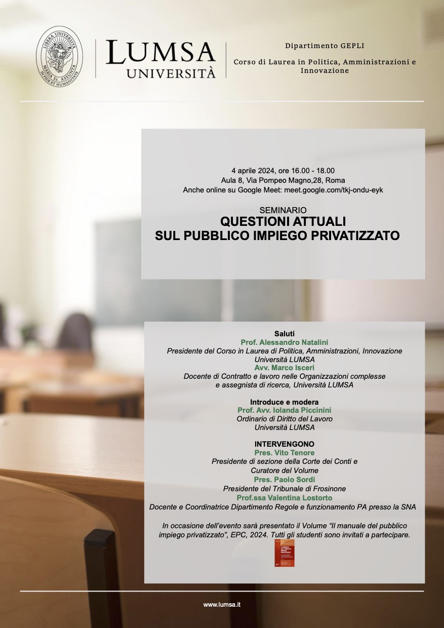 Seminario "Questioni attuali sul pubblico impiego privatizzato"